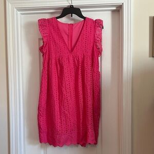 Hot Pink Eyelet Sleeveless Shift Dress